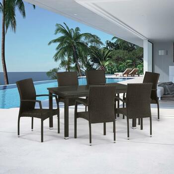 Комплект плетеной мебели T256A/YC379A-W53 Brown (6+1) подушкина стульях