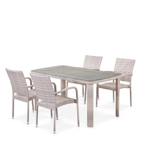 Комплект плетеной мебели T256C/Y376C-W85 Latte (4+1) подушки на стульях