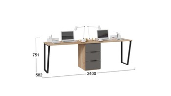 Комплект столов письменных с 1 тумбой универсальной Порто 580 Яблоня Беллуно, Графит софт