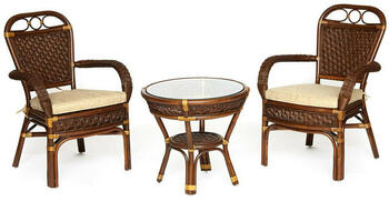 Комплект террасный ANDREA (стол кофейный со стеклом , 2 кресла , подушки) Pecan Washed (античн. орех)