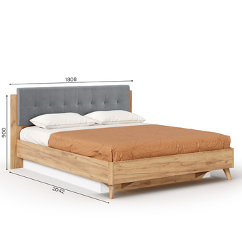 Кровать 1600 с ПМ и мягкой накладкой, точечная утяжка Марта-2 Neo 25 Дуб Золотой-Глубокий серый