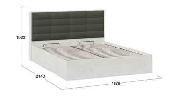 Кровать Агата Тип 1 с подъемным механизмом с заглушиной Дуб крафт белый, велюр Серый