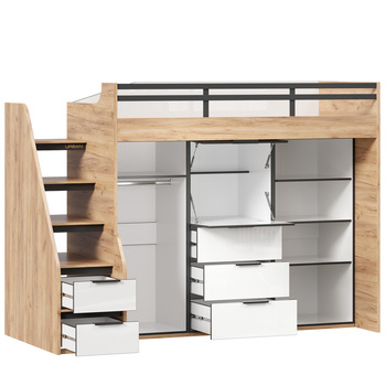 Кровать-чердак Урбан шкаф для одежды, шкаф для белья, шкаф комбинированный правая Дуб Золотой-Белый