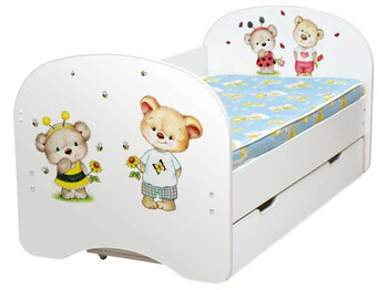 Кровать детская с фотопечатью с 1 ящиком Мишутки