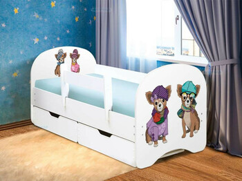 Кровать детская с фотопечатью с 2-мя ящиками Модные собачки