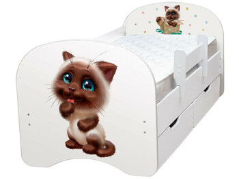 Кровать детская с фотопечатью с 2-мя ящиками Сиамский котенок