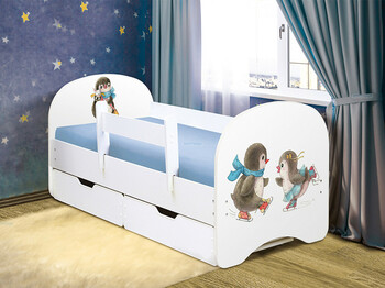 Кровать детская с фотопечатью с 2-мя ящиками Забавные пингвины