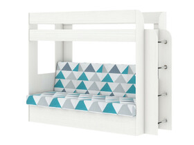 Кровать двухъярусная с диваном Карамель 75 Бодега светлый-бирюзовые треугольники