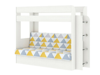 Кровать двухъярусная с диваном Карамель 75 Бодега светлый-желтые треугольники