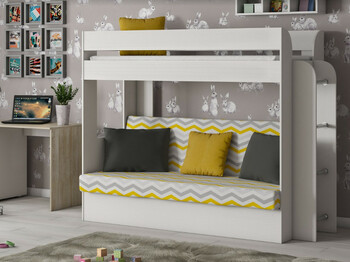 Кровать двухъярусная с диваном Карамель 75 Бодега светлый-желтые зигзаги