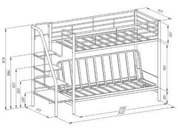 Кровать двухъярусная с диваном Мадлен-3 серый