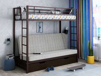 Кровать двухъярусная с диваном Мадлен ЯЯ коричневый