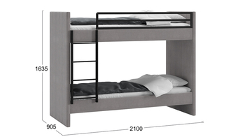 Кровать двухъярусная с мягкой обивкой Дарси велюр Светло-серый