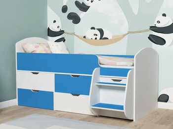 Кровать Малыш 7 белое дерево-голубой