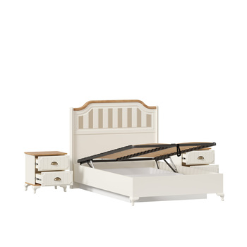 Кровать полутороспальная Вилладжио 1200 с подъемным механизмом с тумбами Алебастр-Дуб Золотой