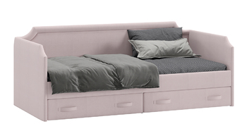 Кровать с мягкой обивкой и ящиками Кантри Тип 1 900 велюр пудровый