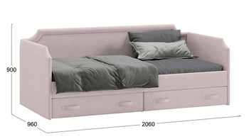 Кровать с мягкой обивкой и ящиками Кантри Тип 1 900 велюр пудровый
