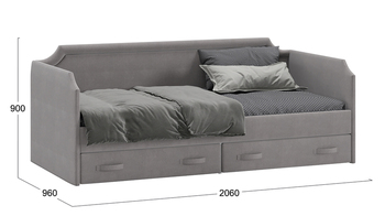 Кровать с мягкой обивкой и ящиками Кантри Тип 1 900 велюр Светло-серый