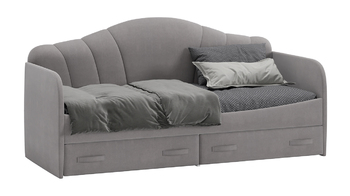 Кровать с мягкой спинкой и ящиками Сабрина 900 велюр Светло-серый