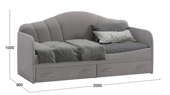 Кровать с мягкой спинкой и ящиками Сабрина 900 велюр Светло-серый