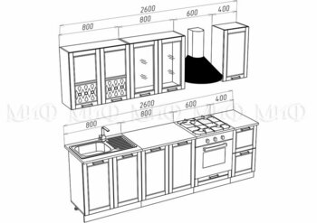 Кухня Милано 2,0м Компоновка №2 (Шарли Бриз)