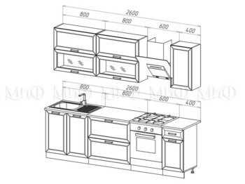 Кухня Монако 2,0м Компоновка №2 Шарли Бриз