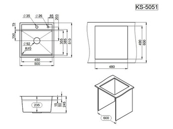 Кухонная мойка Granula 5051 черный матовый стальная kitchen space