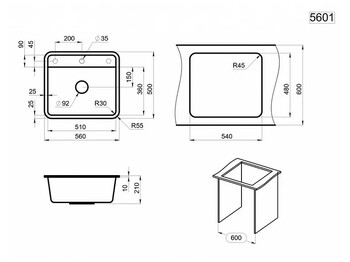 Кухонная мойка Granula 5601 базальт стандарт кварц