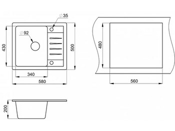 Кухонная мойка Granula 5803 графит стандарт кварц