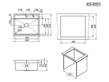 Кухонная мойка Granula 6051 черный матовый стальная kitchen space