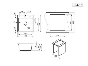 Кухонная мойка Granula es-4701 чёрный кварц estetica