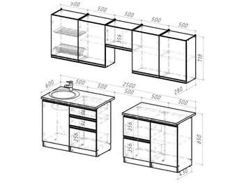 Кухонный гарнитур Амели мега 2500 мм