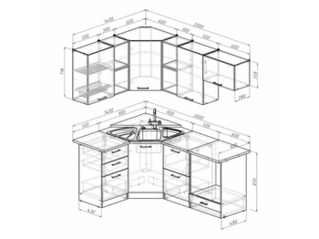 Кухонный гарнитур Евгения оптима 4 1400х2000 мм