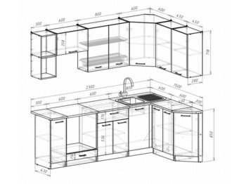 Кухонный гарнитур Евгения прайм 5 2300х1500 мм