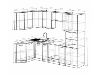 Кухонный гарнитур Лира гранд прайм 2600х1400 мм