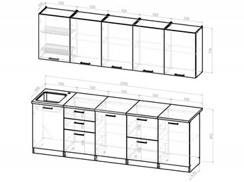 Кухонный гарнитур Нефрит Экстра 2500 мм