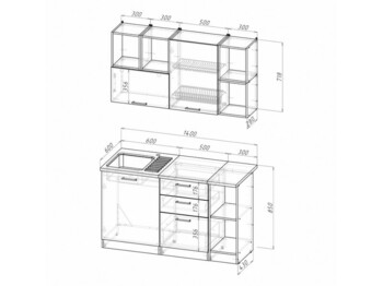 Кухонный гарнитур Ольга медиум 3 1400 мм