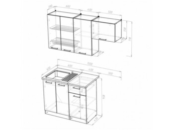 Кухонный гарнитур Ольга нормал 2 1500 мм