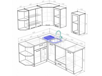 Кухонный гарнитур Ольга прайм 3 1500х2000 мм