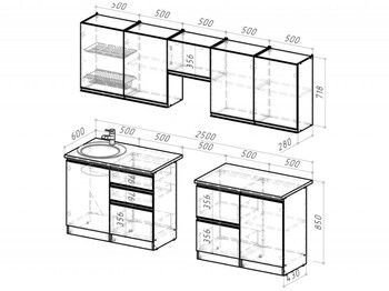 Кухонный гарнитур Паола мега 2500 мм
