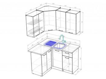 Кухонный гарнитур Паола прайм 1200х1400 мм