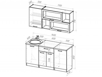 Кухонный гарнитур Паола стандарт 1600 мм