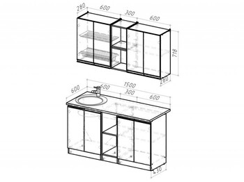 Кухонный гарнитур Соната нормал 1500 мм