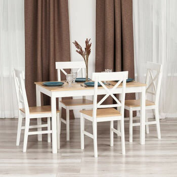 Обеденный комплект Хадсон (стол , 4 стула) - Hudson Dining Set (mod.0103) White (Белый) - natural (натуральный)