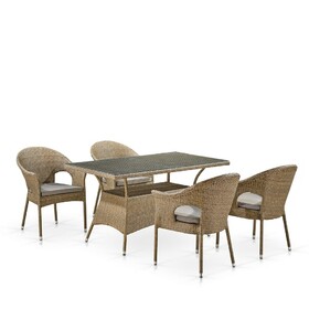 Обеденный комплект плетеной мебели T198B/Y79B-W56 Light Brown (4+1)