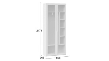 Шкаф для одежды 366 с 2 дверями со стеклом Порто Белый Жемчуг-стекло сатин белое