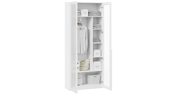 Шкаф для одежды 366 с 2 дверями со стеклом Порто Белый Жемчуг-стекло сатин белое