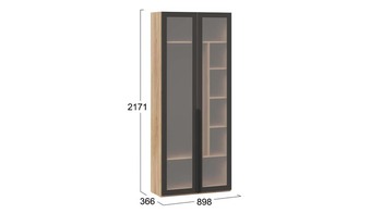 Шкаф для одежды 366 с 2 дверями со стеклом Порто Яблоня Беллуно-Графит-стекло сатин черное