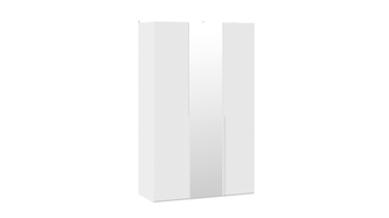 Шкаф для одежды 580 с 2 глухими и 1 зеркальной дверями Порто Белый Жемчуг, Белый софт