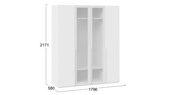 Шкаф для одежды 580 с 2 глухими и 2 стеклянными дверями Белый Жемчуг-стекло сатин белое